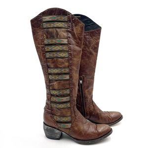 Old Gringo Elina Brown Leather Western Boots 18" Tall Cowboy Sz 7.5 Women's